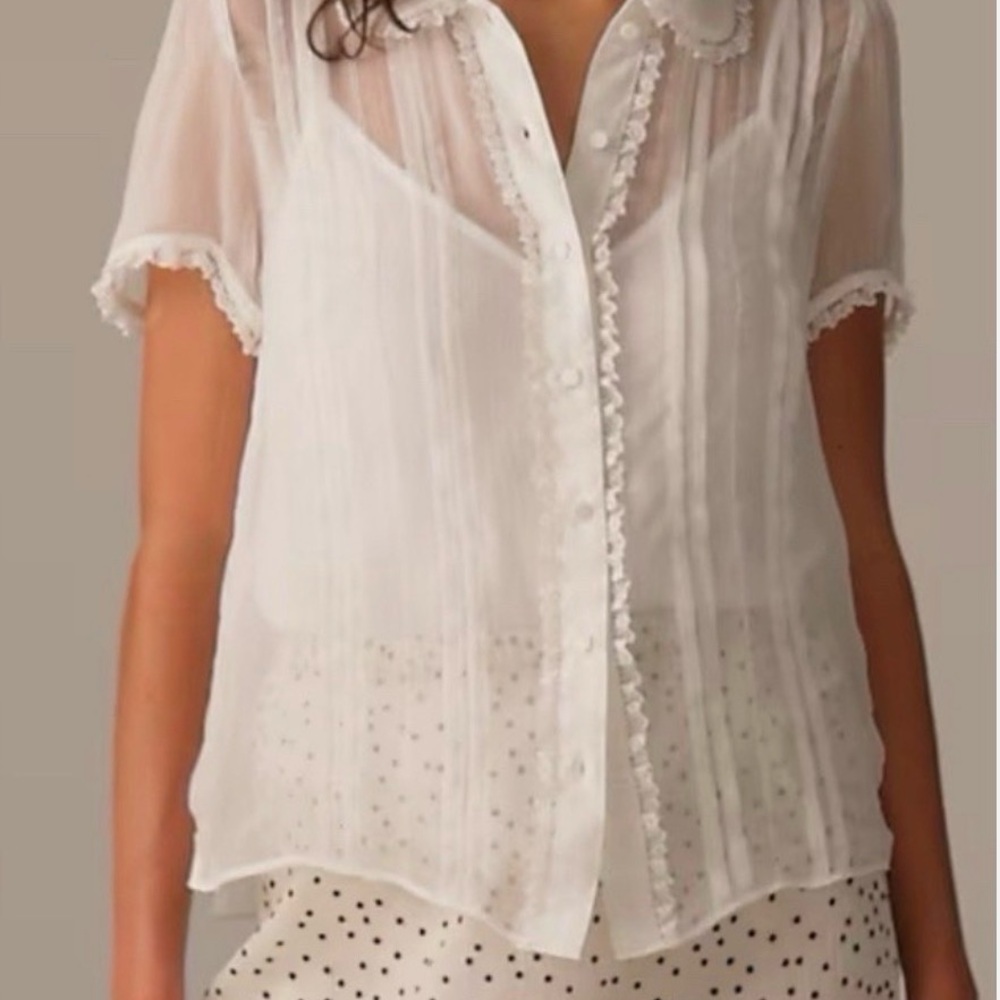 J.CREW Ivory Sheer Chiffon Lace
Trim Button Up Shirt Size 6 - NWT - Picture 2 of 15